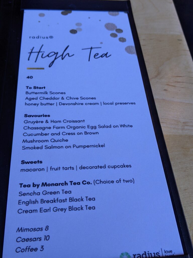 high tea at radius